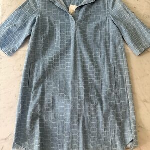 Joy Joy Denim Color Sheath Dress with Polo Collar and 3/4 Sleeves